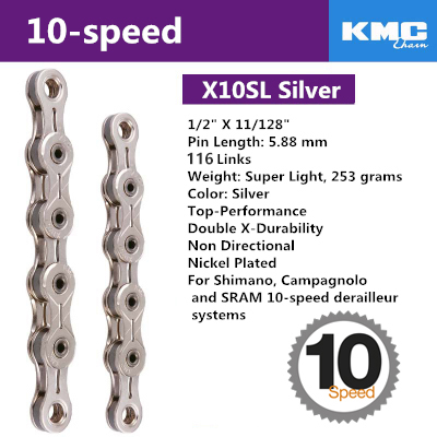 Łańcuch KMC Z99/X9/X9SL/X10/X10SL/X11/X11SL, 116 ogniw, prędkość 6/7/8/9/10/11, srebrny/szary/złoty do roweru szosowego mtb łańcuch rowerowy: silver X10SL