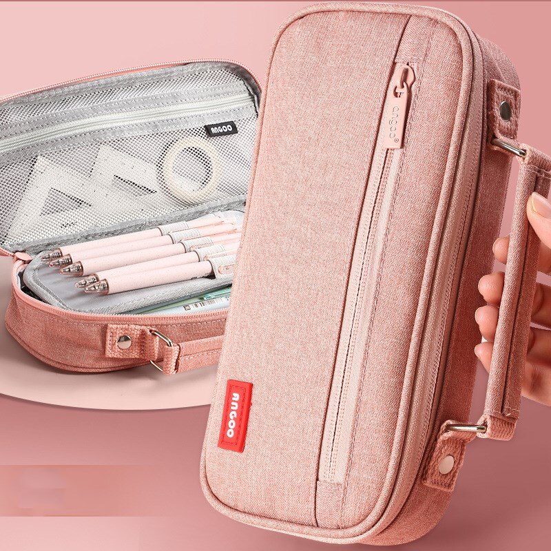 Draagbare Canvas Etui School Briefpapier Opbergtas Grote Capaciteit Pen Case Effen Kleur Pen Zak Leuke Cosmetische Tas Girlgift: Angoo Single A1