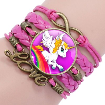 Pulsera trenzada de unicornio a la para niños, accesorios, joyería al por mayor: HJ-2