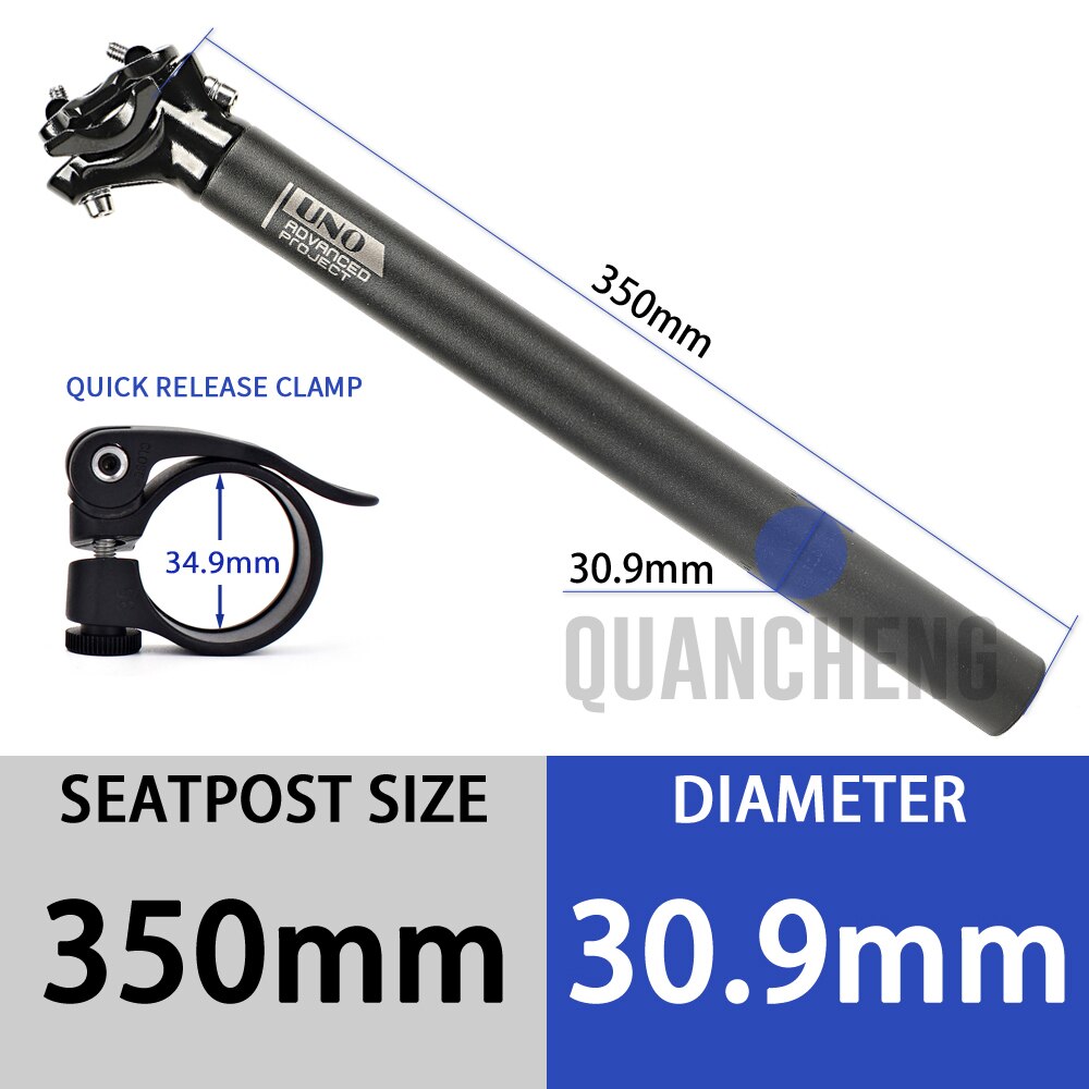 UNO-tija de sillín ultraligera para bicicleta de montaña, tubo de sillín de 350/400mm, 27,2/30,9/31,6mm, compensa 5mm, piezas de bicicleta de carretera: 30.9x350mm clamp kit