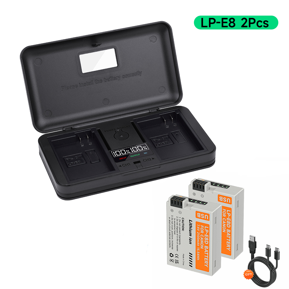 Batería LP - e8 lpe8, con entrada tipo C + cargador doble LCD de caja de almacenamiento, para la Cámara Canon EOS 550D 600D 650d 700d x7i x6i X5 X4 T2i t3i t4i t5i: Rosa