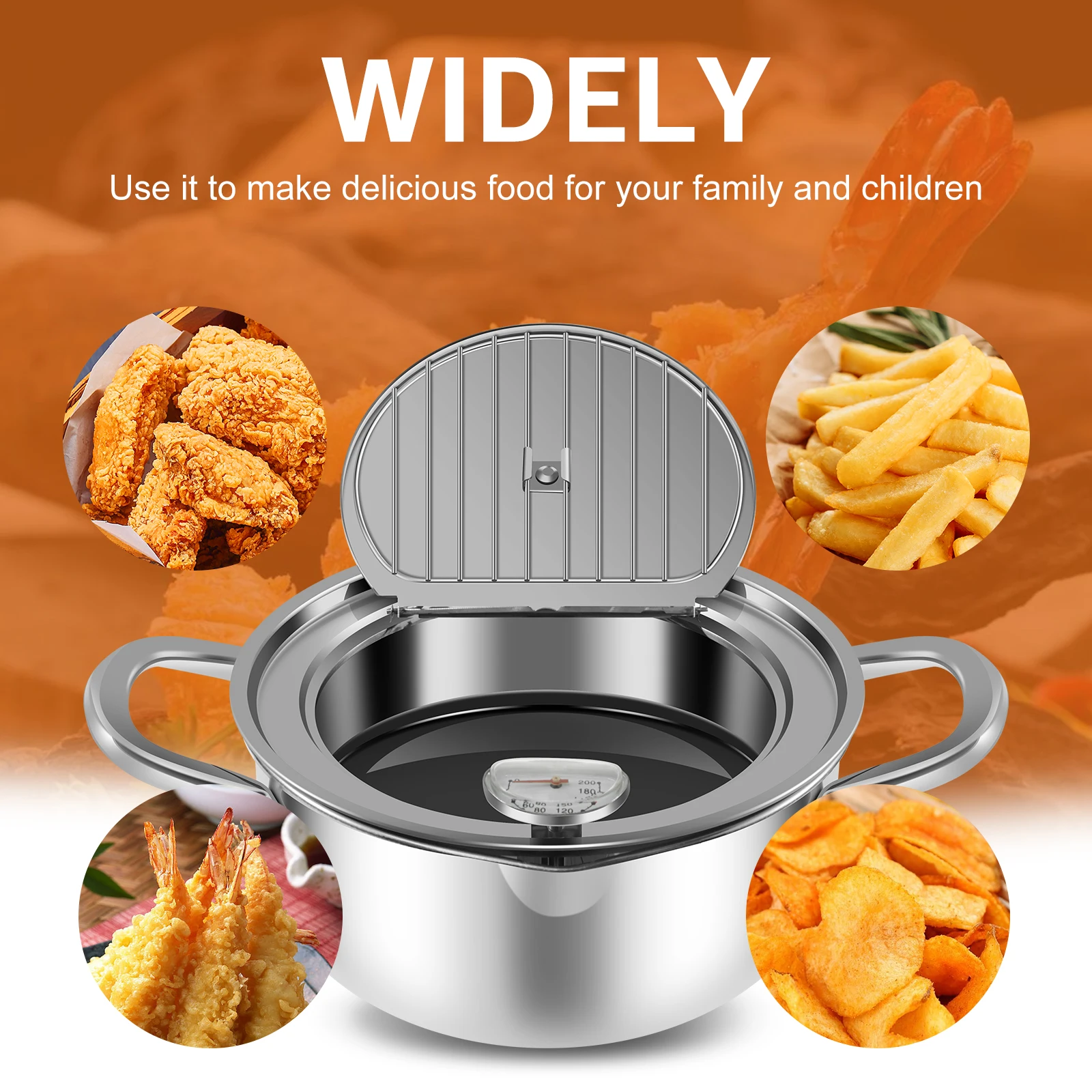 Deep Fryer with Thermometer and Oil Drip Drainer Rack Stainless Steel Frying Pot Multifunctional Japanese Style Deep Fryer Pot