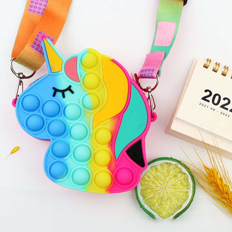 Kawaii pop it cabeça de cavalo bolsa de ombro brinquedos brinquedos crianças sensoriais anti-stress aliviar squishy squeeze descompressão brinquedo para o miúdo: 2
