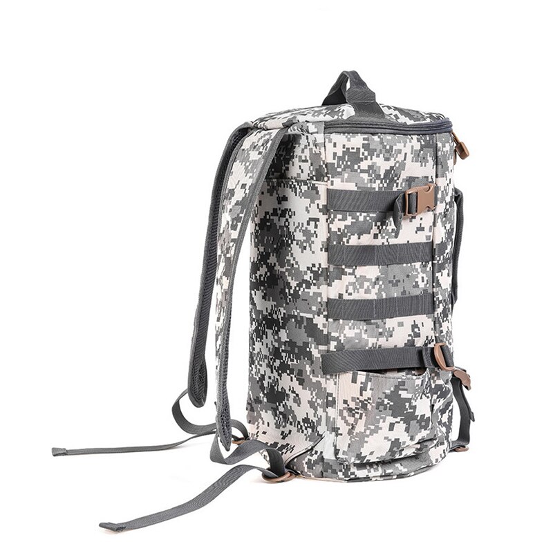 Multi-function Waterproof Fishing Bag Outdoor Waist Bag Shoulder Spool Lure Storage Bags Cylindrical Fishing Tackle Backpack: Camouflage  gray