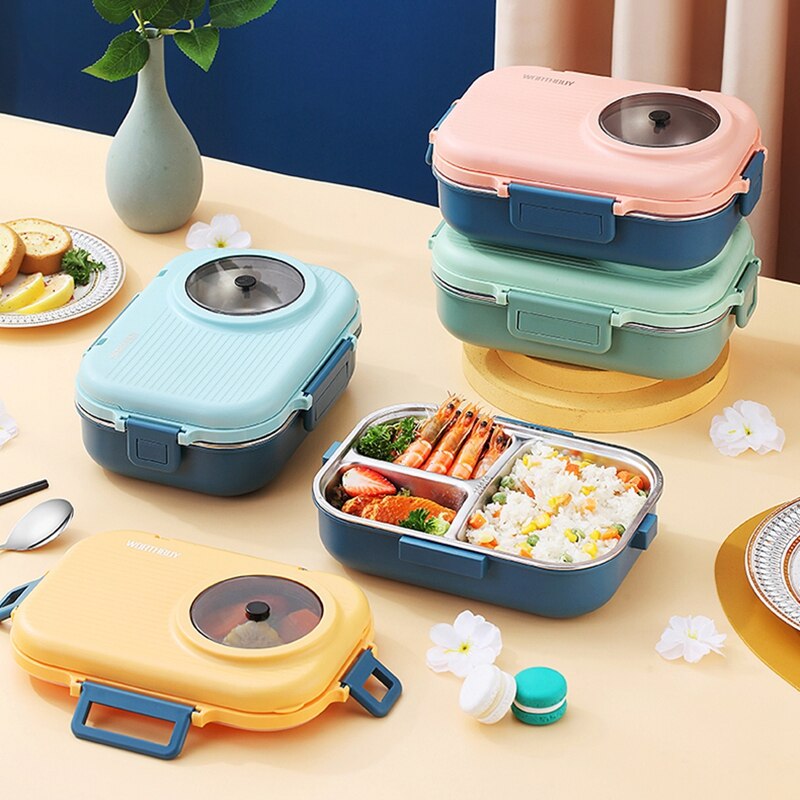 Roestvrijstalen thermische lunchbox met lunchtas, lekvrije lunchbox voor kinderen en volwassenen, thermische isolatie Bento-boxen Lunchcontainers voor werk School Office,2L