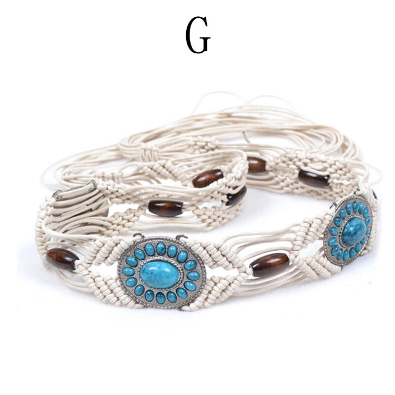 Correa de cera de viento étnica para mujer, cinturón tejido hecho a mano, cadena de cintura Bohemia, accesorios de vestido, cinturón de falda: G