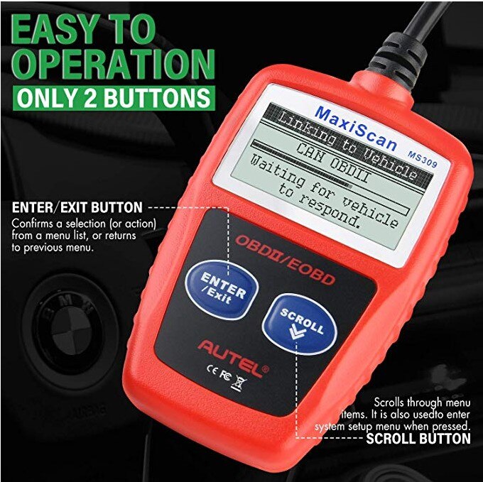 Autel MS309 Classic Enhanced Universal OBD II Scanner Car Engine Fault Code Reader CAN Diagnostic Scan Tool - Red