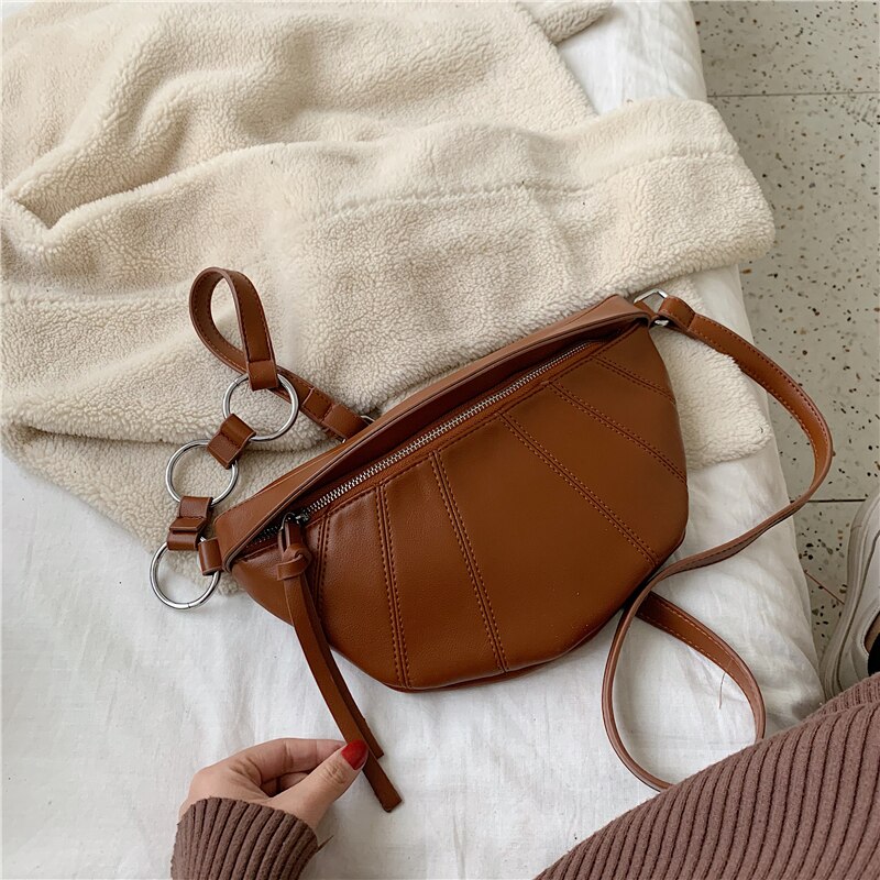 Borse a tracolla Vintage in pelle PU per donna 2020 borsa a tracolla semplice con tracolla a tinta unita piccola: Brown