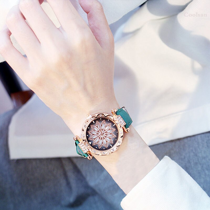 Luxury Women Watches Bracelet set Starry Sky Ladies Bracelet Watch Casual Leather Quartz Wristwatch Clock Relogio Feminino: Green