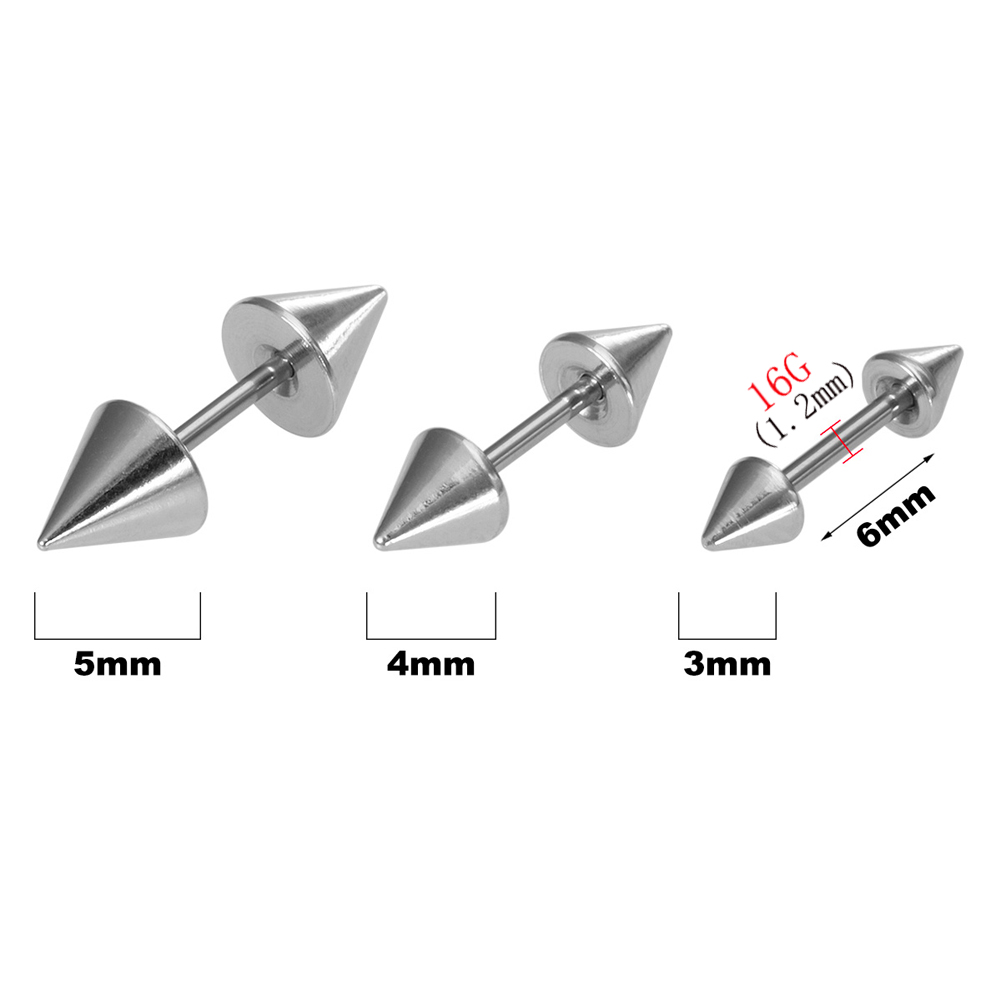 6 Teile/satz 16G Edelstahl Ohrstecker 3/4/5mm Kugel & Kegel Schrauben Ohrringe Ohr Knochen Nagel durchbohren Körperschmuck