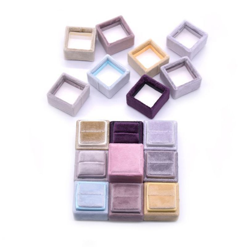 Square Velvet Ring Box Single Ring Display Holder with Detachable Lid Ring Box Holder for Wedding Ceremony