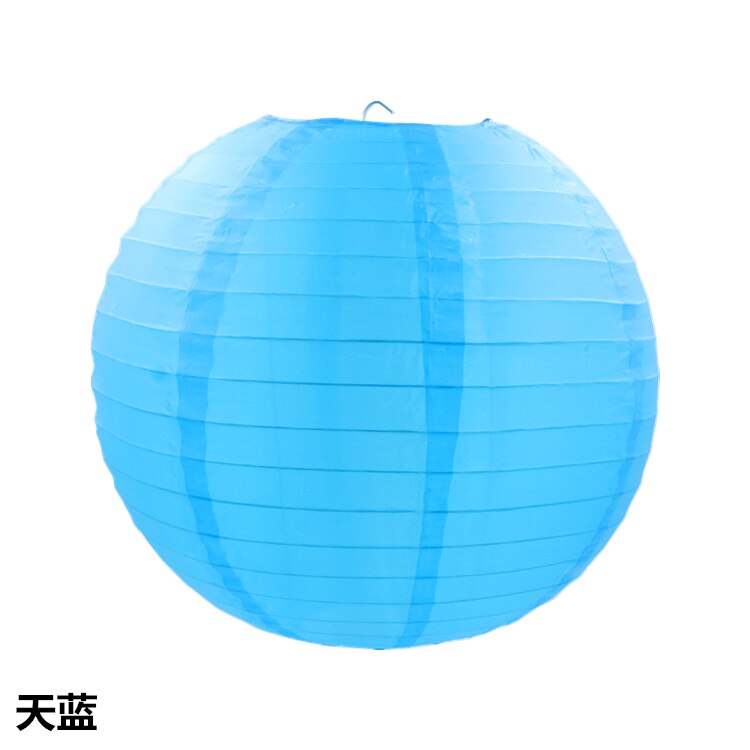 Nueva linterna de papel redonda china de 20 cm linterna de papel de cumpleaños para la decoración del Partido de la boda artesanía chico niños pintura DIY linterna: Sky blue