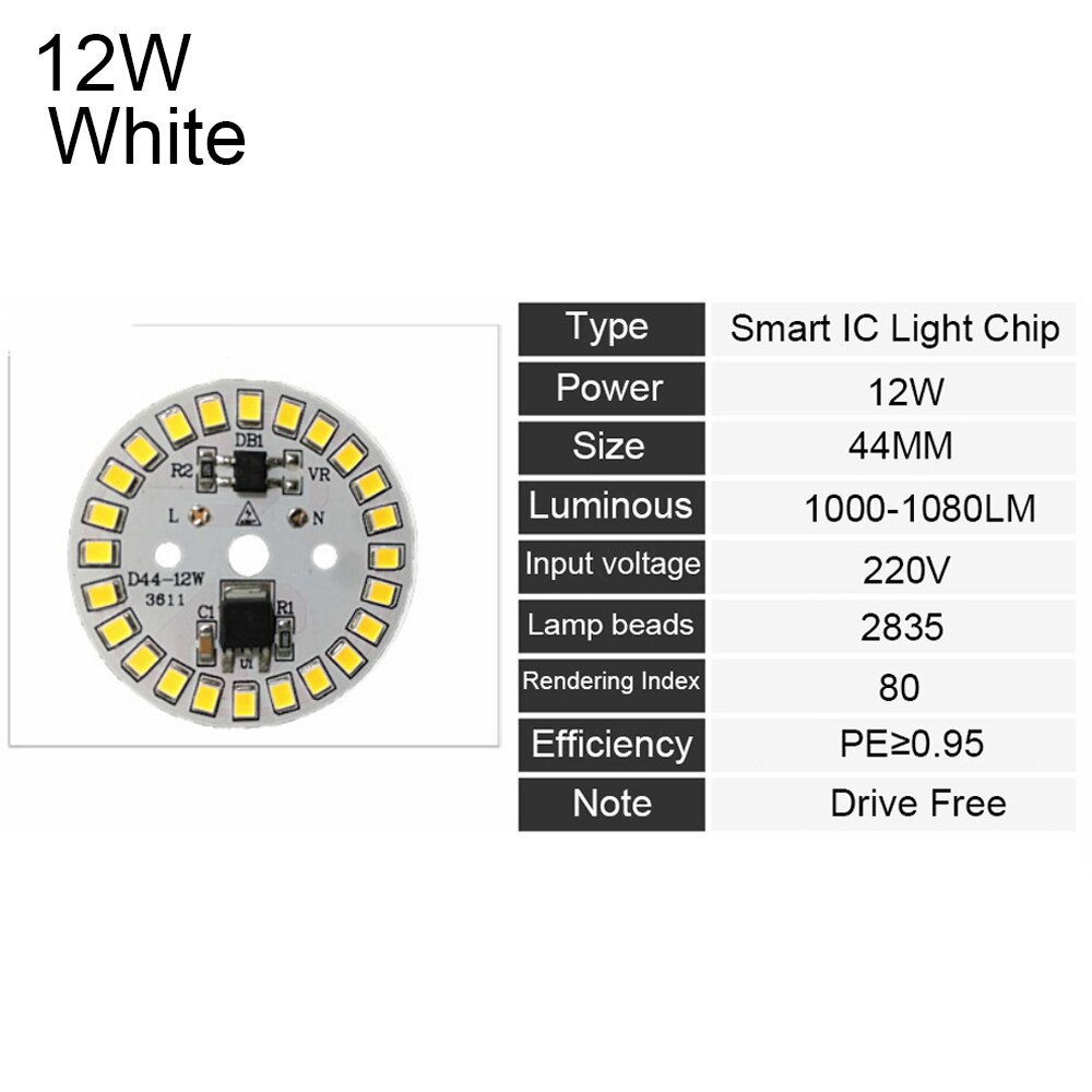 LED Bulb Lamp AC220V Input Smart IC LED Bean LED Chip For Bulb Light SMD 15W 12W 9W 7W 5W 3W Light Chip Warm White: 12W white