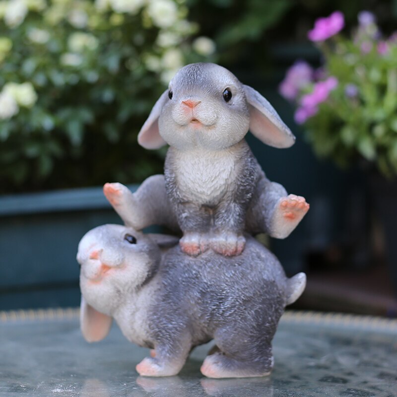 Udendørs haveindretning skulptur mor barn kanin statue simulation egern harpiks dekoration græsplæne have landskab skulptur