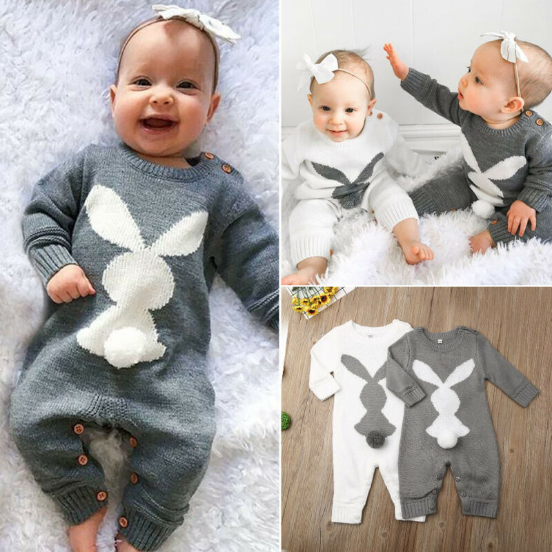 Brand Newborn Baby Boy Girl Knit Wool Romper Autumn Winter Warm 3D Rabbit Jumpsuit Outfit Clothes Playsuit Jumpsuit