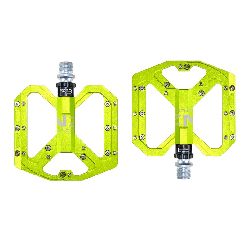 Pédales de vtt 3 roulements antidérapantes en alliage d&#39;aluminium, pièces de bicyclette large Enzo: green