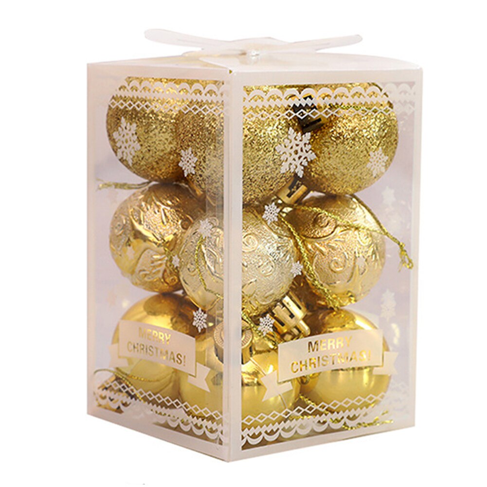 12 stk juledekorativ boldfestival letvægts hængende bolde splintret xmas træ vedhæng bolde ornamenter: Guld