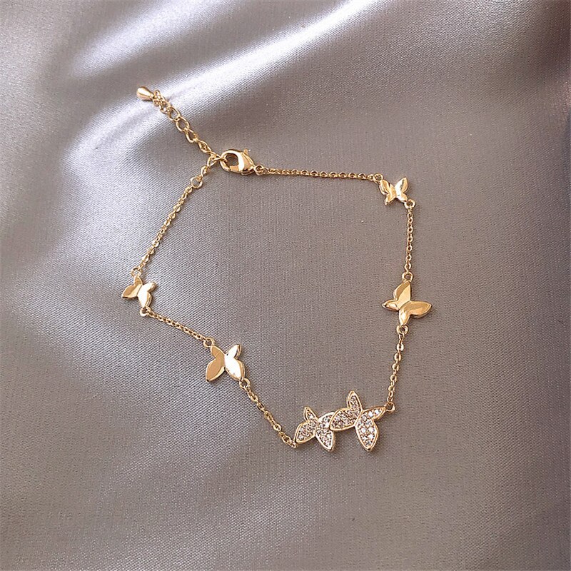 Zirkoon Vlinder Armband Vrouwelijke Kristal Armbanden Persoonlijkheid Mode-sieraden Goud Kleur Hand Keten Zoete Vlinder Armbanden: Gold