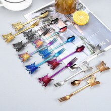 Dessert Cake Fork Stainless Steel Coffee Spoon Butterfly Fruit Fork Milk Shake Spoon Reusable Spoon Smoothie Spoon