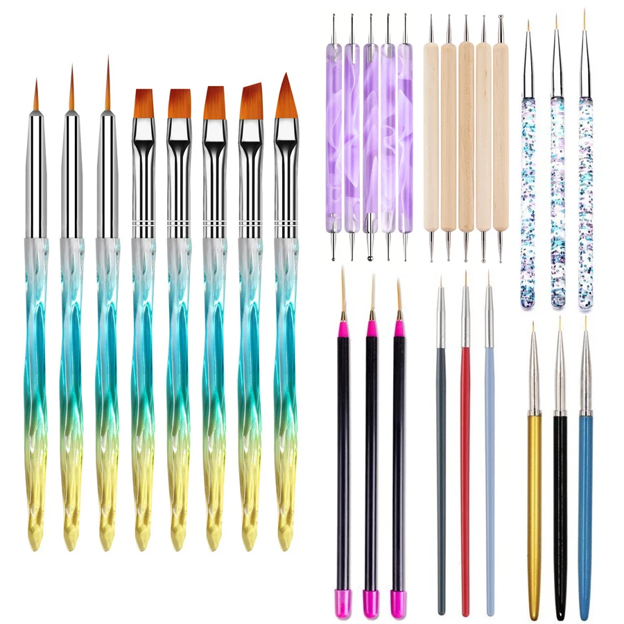 Pinceles para decoración de uñas, diseños de puntas de uñas, pintura, dibujo, tallado, punteado, delineador de abanico, bolígrafo de esmalte de Gel acrílico, herramientas de manicura