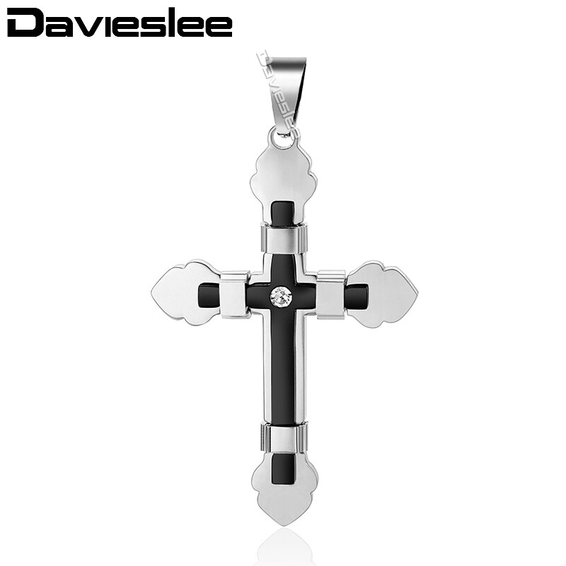 Davieslee 15 Styles Stainless Steel Cross Pendant for Men Gold Silver Color Multi Layers Clear CZ Trendy Jewelry DLKPP1: KP14