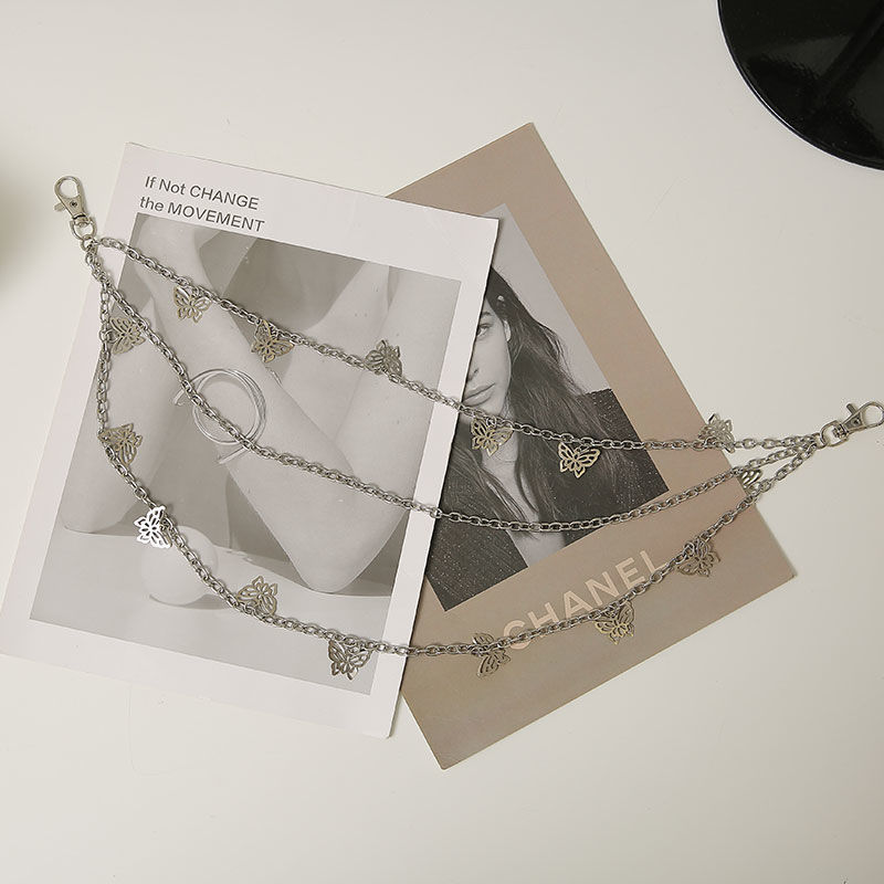 Mode Vrouwen Pu Lederen Riem Punk Stijl Verstelbare Pin Gesp Zwart Blets Met Butteryfly Ketting: chain