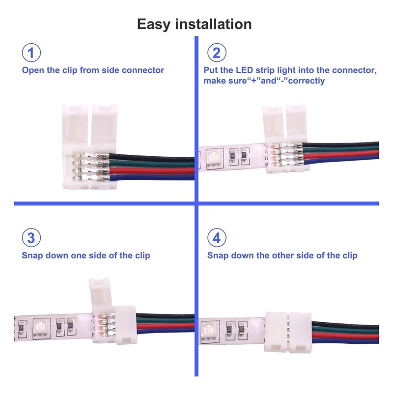 -5050 4Pin RGB LED Strip Connector Kit,T Shape Connectors,LED Strip Jumper,4 Pin Male to Male Connector