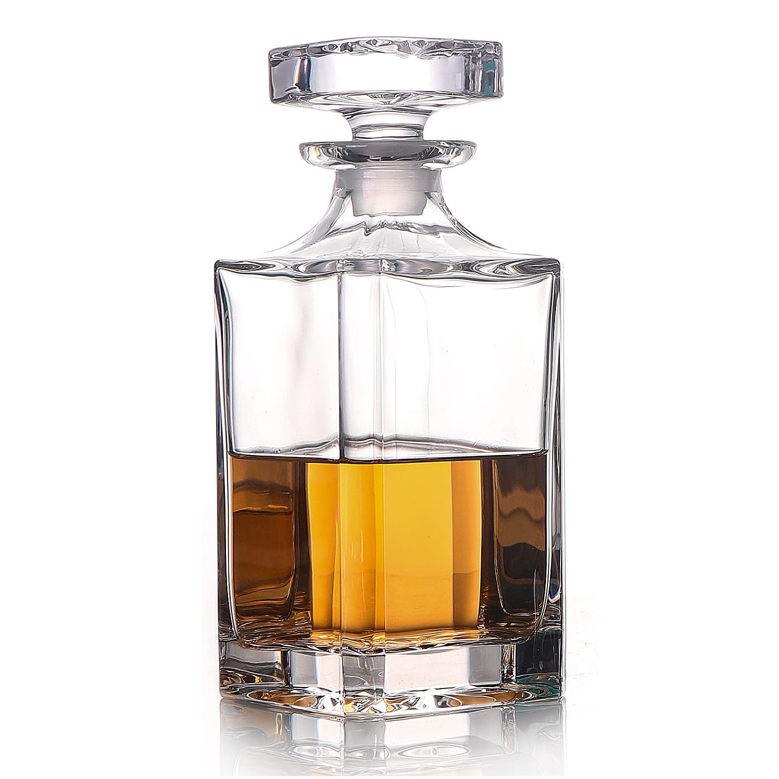 Glass Decanter - Whiskey Decanter for Wine, Bourbon, Brandy, Liquor, Juice, Water, Mouthwash (25.4 oz/750ml): light yellow