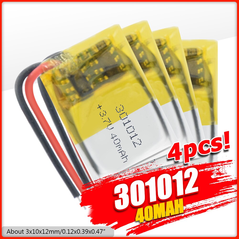1/2/4PCS 3.7V 40mAh Li-ion Lipolymer Battery 301012 Lithium Polymer Battery For Bluetooth Headset Watch MP3 GPS Recording Pen: 4Pcs