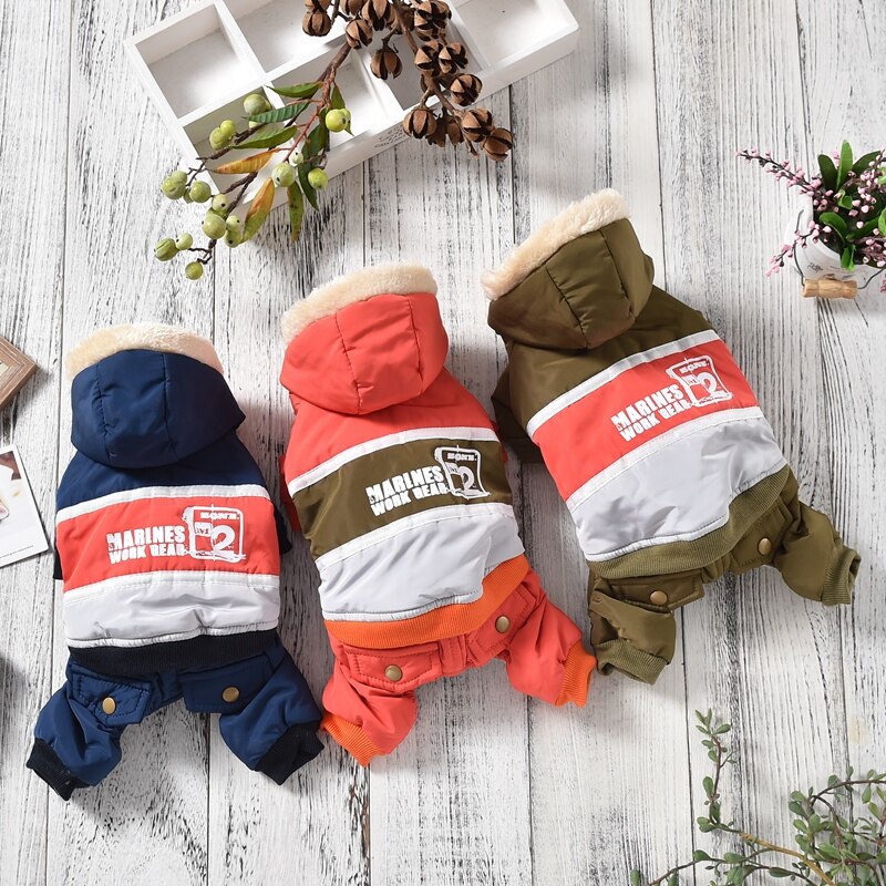 Hoed Met Bont Sneeuw Hond Kleding Blauw Oranje Groen Winddicht Hooded Vier-Legged Katoen Huisdier Down Jassen Winter Warm kat Accessoires