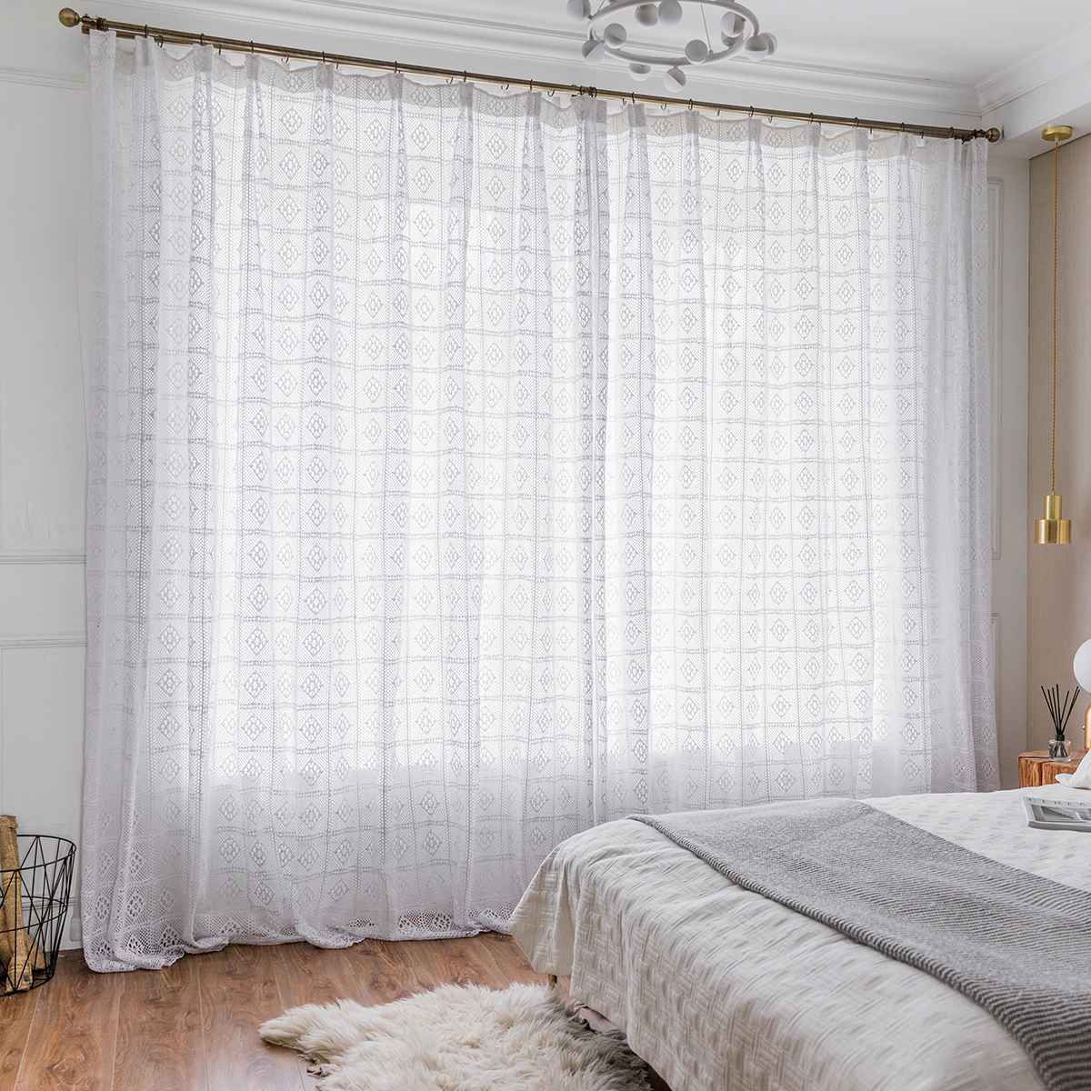Moderne ajouré dentelle rideaux pour salon Beige/blanc tricot évider fenêtre rideaux pour balcon peut être nappe: white / 100X180cm