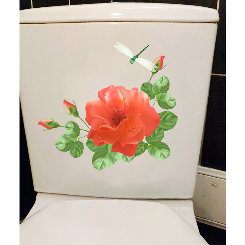 Zttzdy 24.8Cm × 23Cm Verf Schilderij Rode Bloem Wc Decor Mooie Wc Decals Thuis Muur Stickers T2-0851