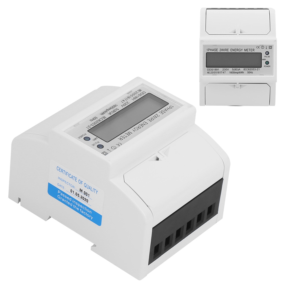 DDS1891 2 Pin Din Rail Meter Large Screen Multifunction No Backlight Smart Energy Tool