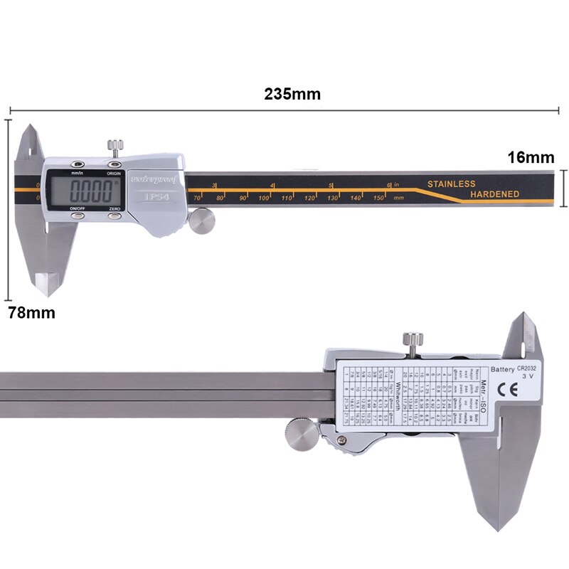 Electronic LCD Digital Display Vernier Calipers 0-150mm Stainless Steel IP54 Waterproof High Precision Calipers Measuring Tools