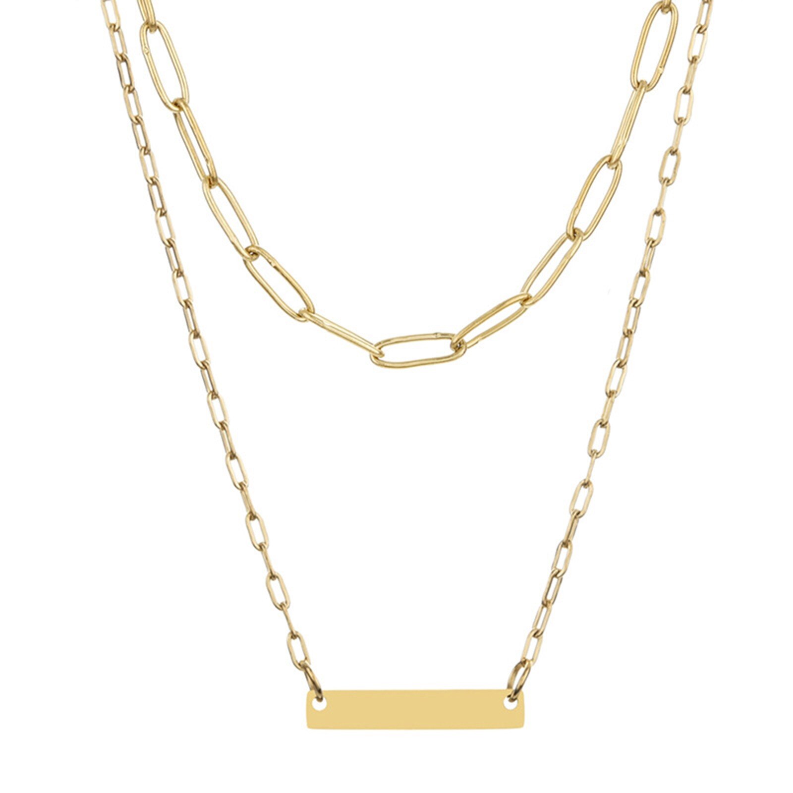 Punk Stijl Rvs Ketting Goud Kleur Papier Clip Hart Multilayer Vrouwen Party Club Kettingen Choker Ketting Sieraden, 1Pc: 7