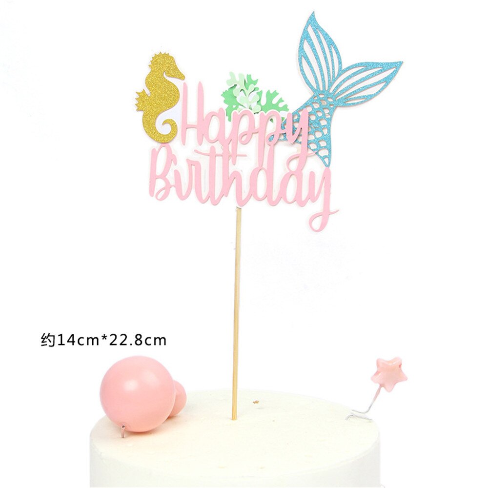 Mermaid Tail Happy Birthday Cake Topper Cake Decoration Flags Baby Boy Girl Kids Party Decoration Supplies Baby Shower Favor