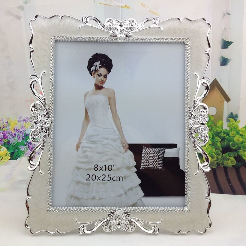 Exquisite Beige Flower Shape Photo Frame Wedding Desktop Decor Phicture Frame 1pcs 7inch Plastic Frames For Pictures portafotos