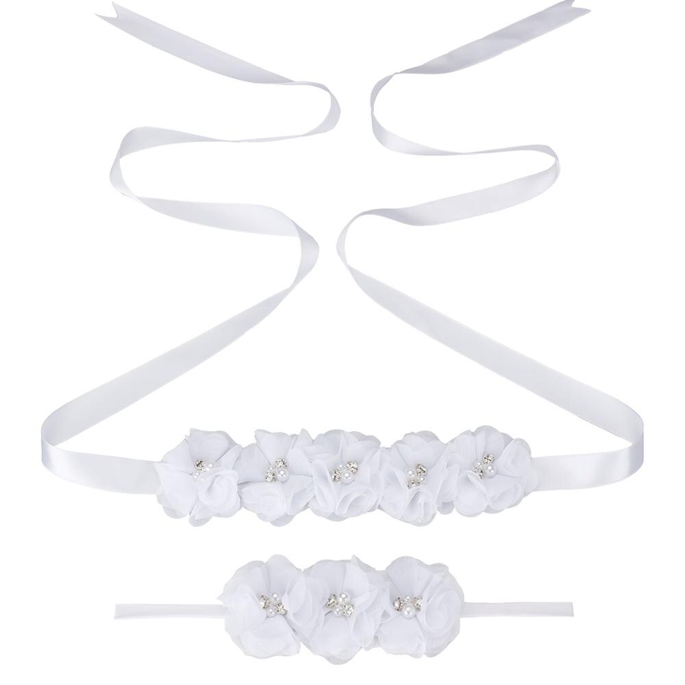 Nuevos cinturones de flores de cinta de seda cinturones de fajín de señora niña con niños Chiffon flor diadema accesorios de boda decoraciones: White