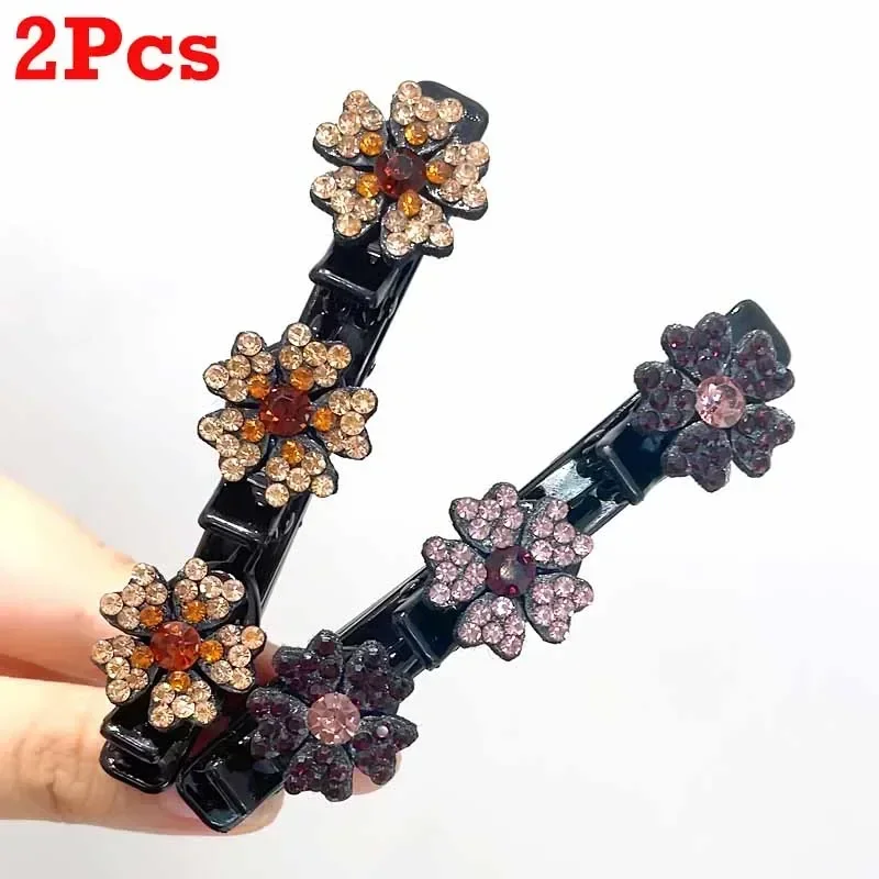 2/4pcs Korean Fixed Headband Hairpin Double Layer Braided Hairpin Hair Hoop Broken Hair Clip Women Hairpin Lazy Hair Accessories: Red
