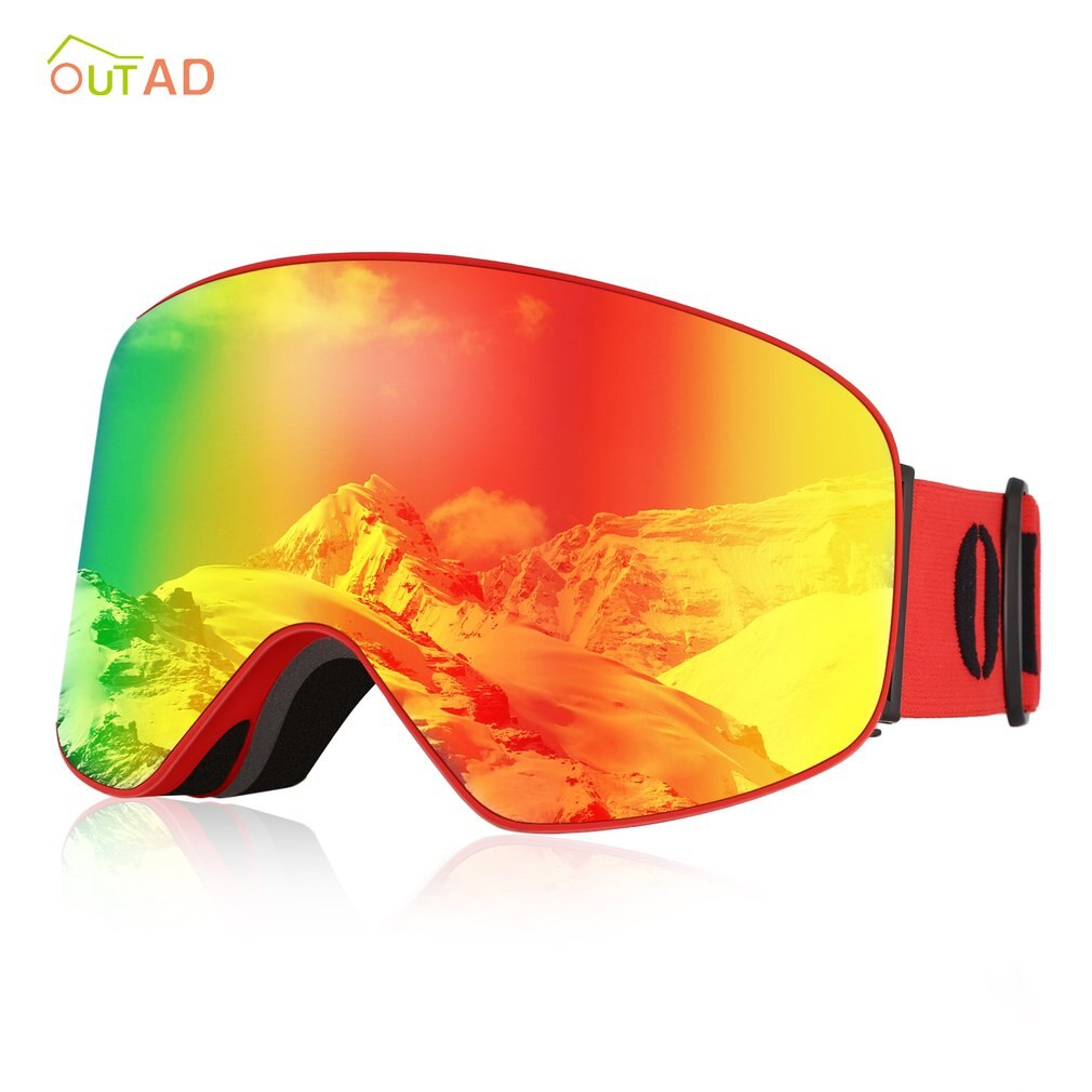 Outad dubbla lager skidglasögon uv-dimskydd glasögon utomhus sport skridskoåkning skidglasögon snö snowboard glasögon: Röd
