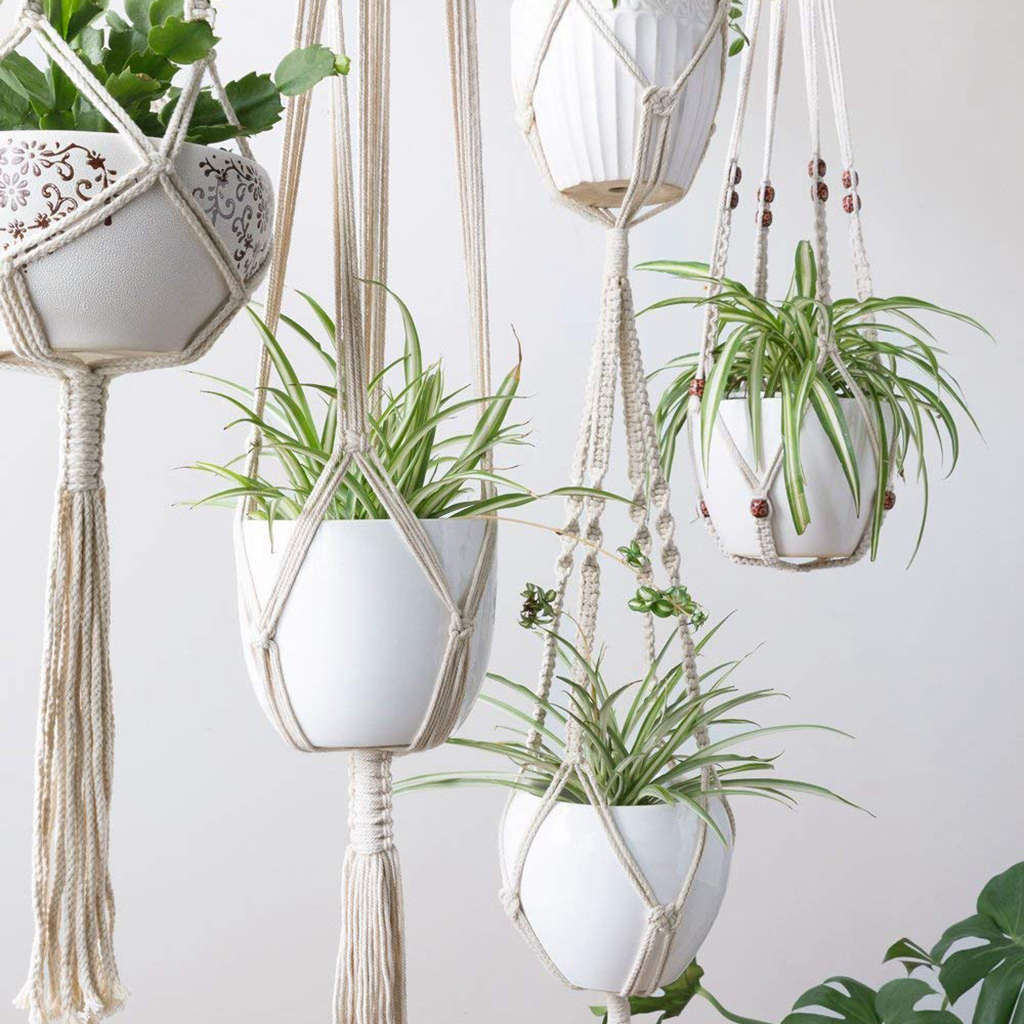 Macramé para planta perchas-Paquete De 4, en diferentes diseños-macetero colgante De pared interior hecho a mano soporte para plantas-Soporte moderno De hogar bohemio