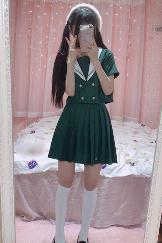 Neue Heiße Japanische Schuluniform Mädchen Koreanische Uniform Schule Tragen Sommer Herbst grün Marine stil Shirt + Felsen Kleidung