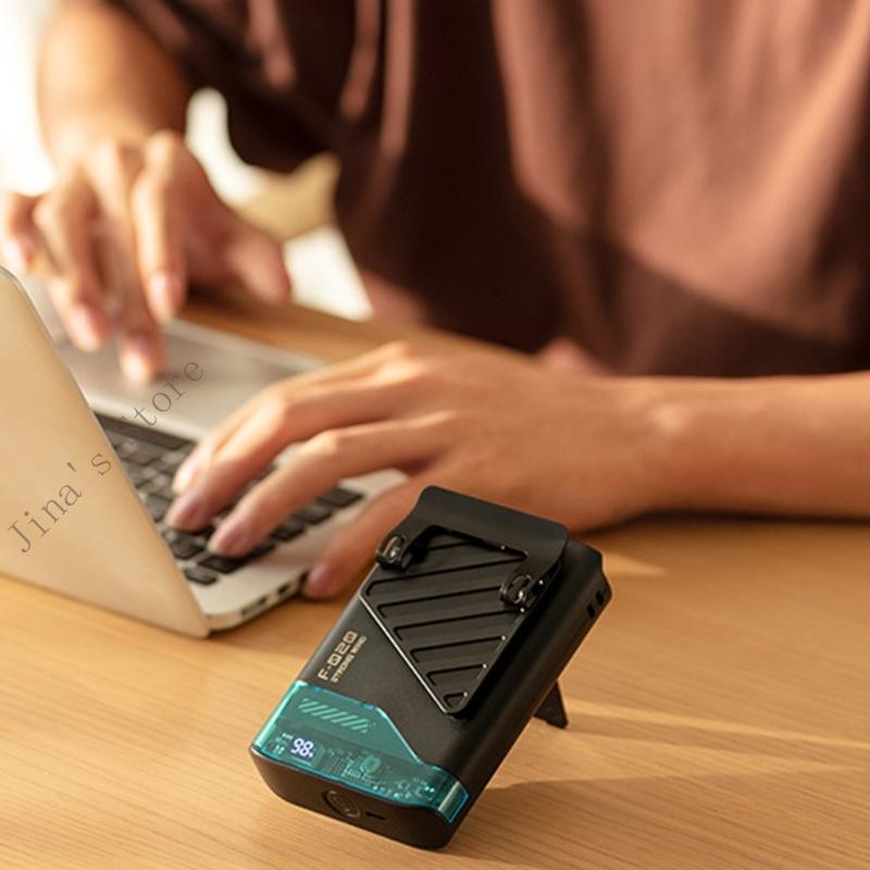 Bärbar bältesfläkt bärbar klämmfläkt 4000 mah resefläkt abs textur midjefläkt