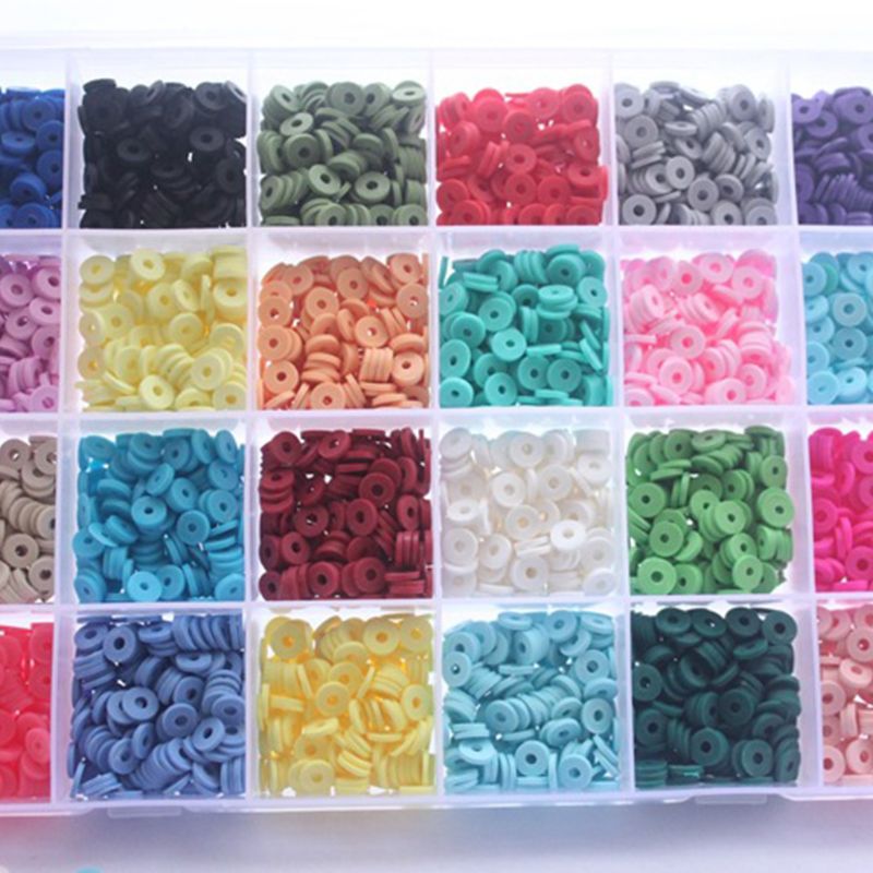 4800Pcs 24 Colors 6mm Flat Round Polymer Clay Disc Loose Spacer Bead DIY Jewelry F3MD