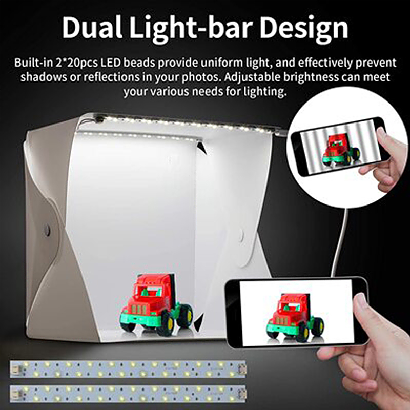 Caja de luz plegable de 20cm, fotografía portátil, tienda de estudio fotográfico LED, Softbox LED, Kit de fondo, Mini caja de luz USB para cámara DSLR