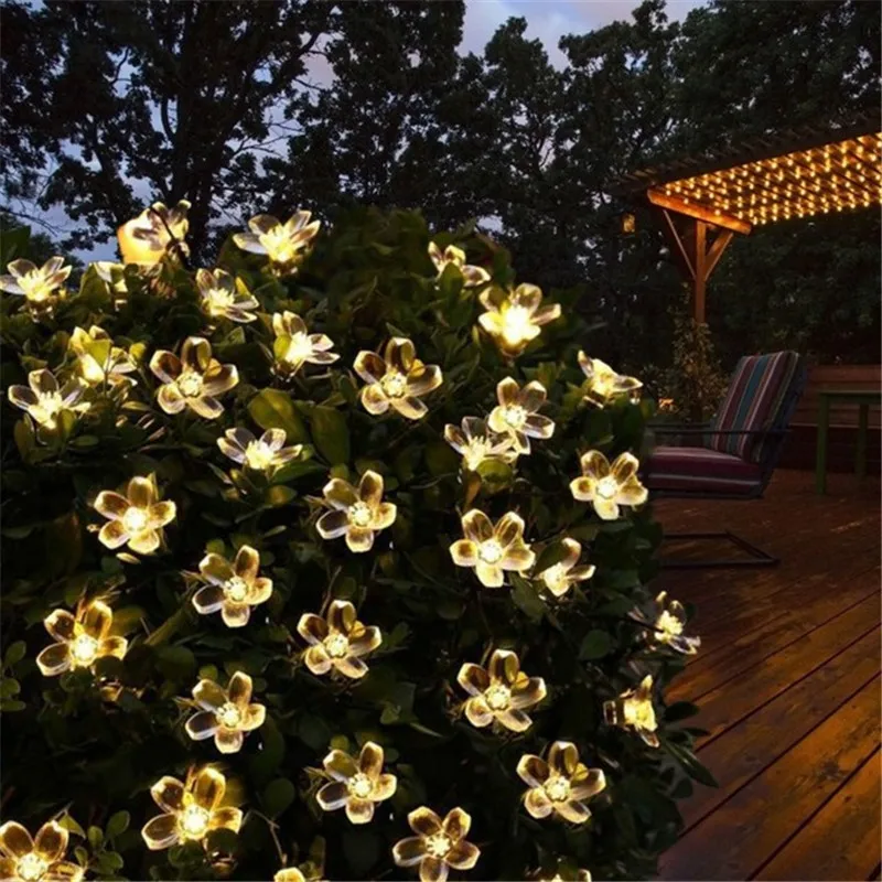 Led-solcellelampe solcelledrevet hagelys jul utendørs dekorasjonslys hage sommerfuglrose dekorativt lys utendørs kranslys: Solgul / 11-15w
