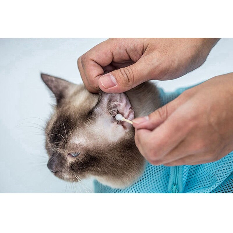 Mesh Pet Cat Grooming Restraint Bag For Bath Washing Nails Cutting Cleaning Bags Blue