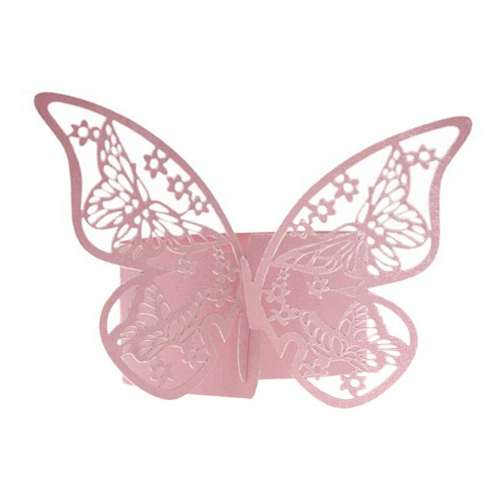 50 stücke Schmetterling Serviettenring Serviettenhalter Hochzeit Bankett Abendessen Dekor Weiß Rosa Farbe: Rosa
