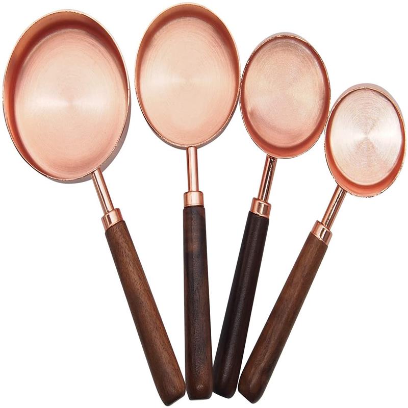 8pcs/Set Walnut Handle Copper Plating Measuring Cup Spoon Cake Sugar Tools Set Dining Bar Baking Tools