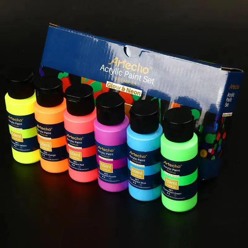 Fluorescent Acrylic Paint High Brightness Luminous Paint 58ml Student Hand Painted DIY Textile Wall Light Absorbing Pigment
